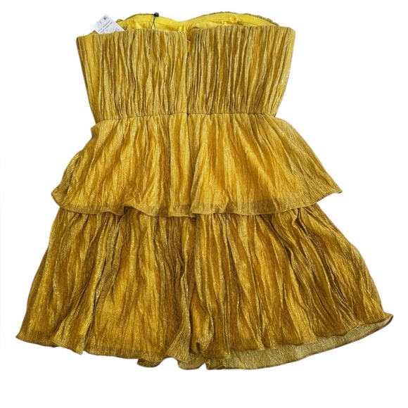 DRESS THE POPULATION Strapless Yellow Dress 
Ombre pleated plisse,  Size S - Picture 5 of 10